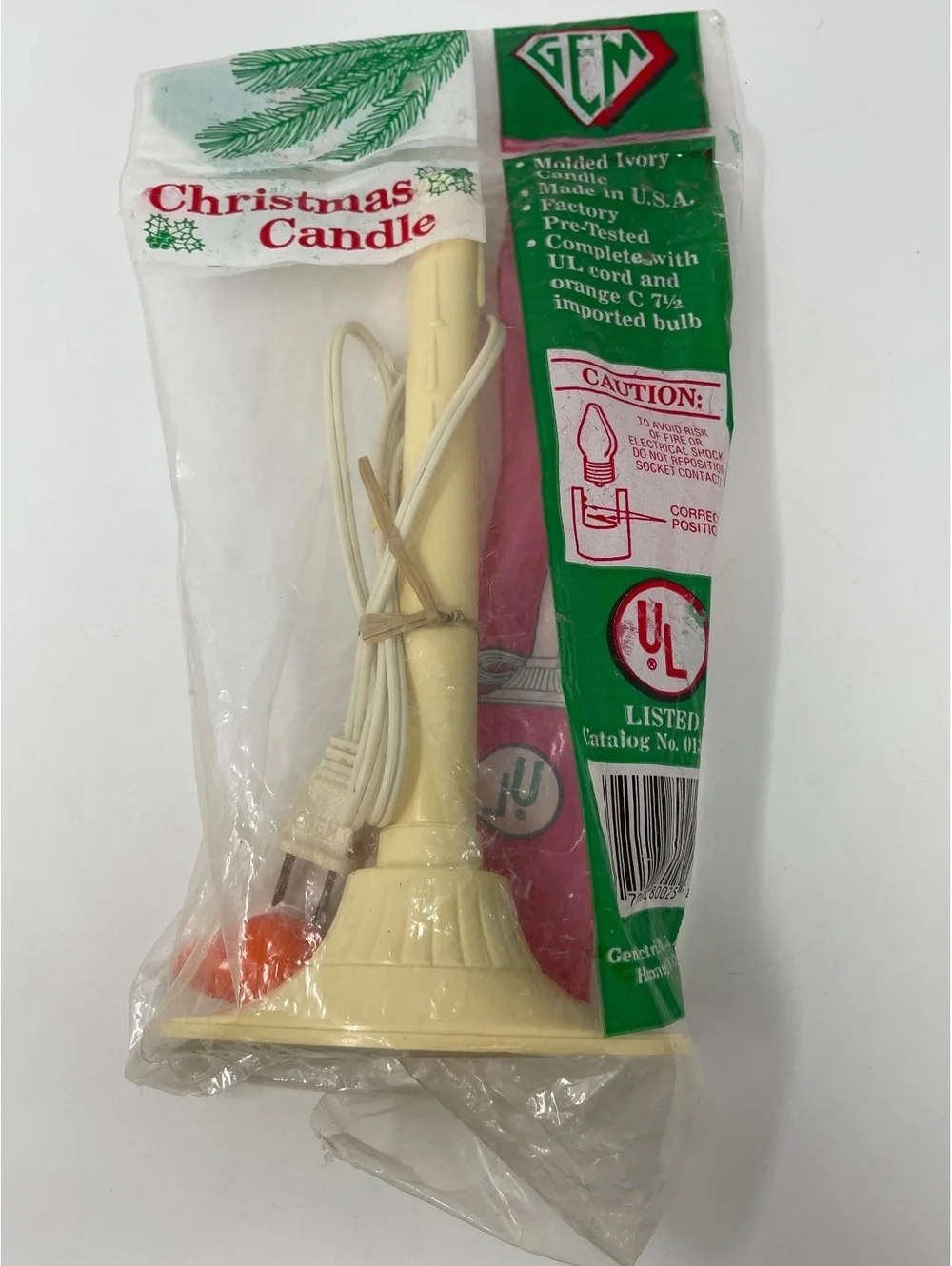 Vintage GEM Electric Christmas Candle Window Light Molded Ivory USA NIP Lot of 2